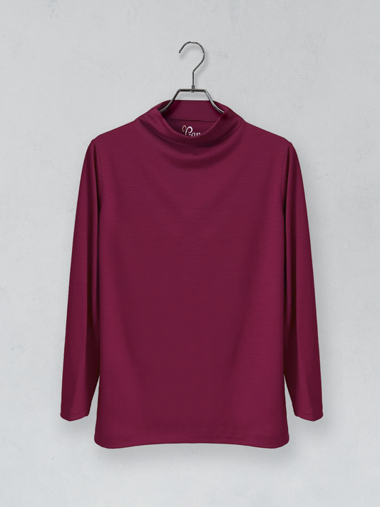 高領美麗諾羊毛長袖T恤