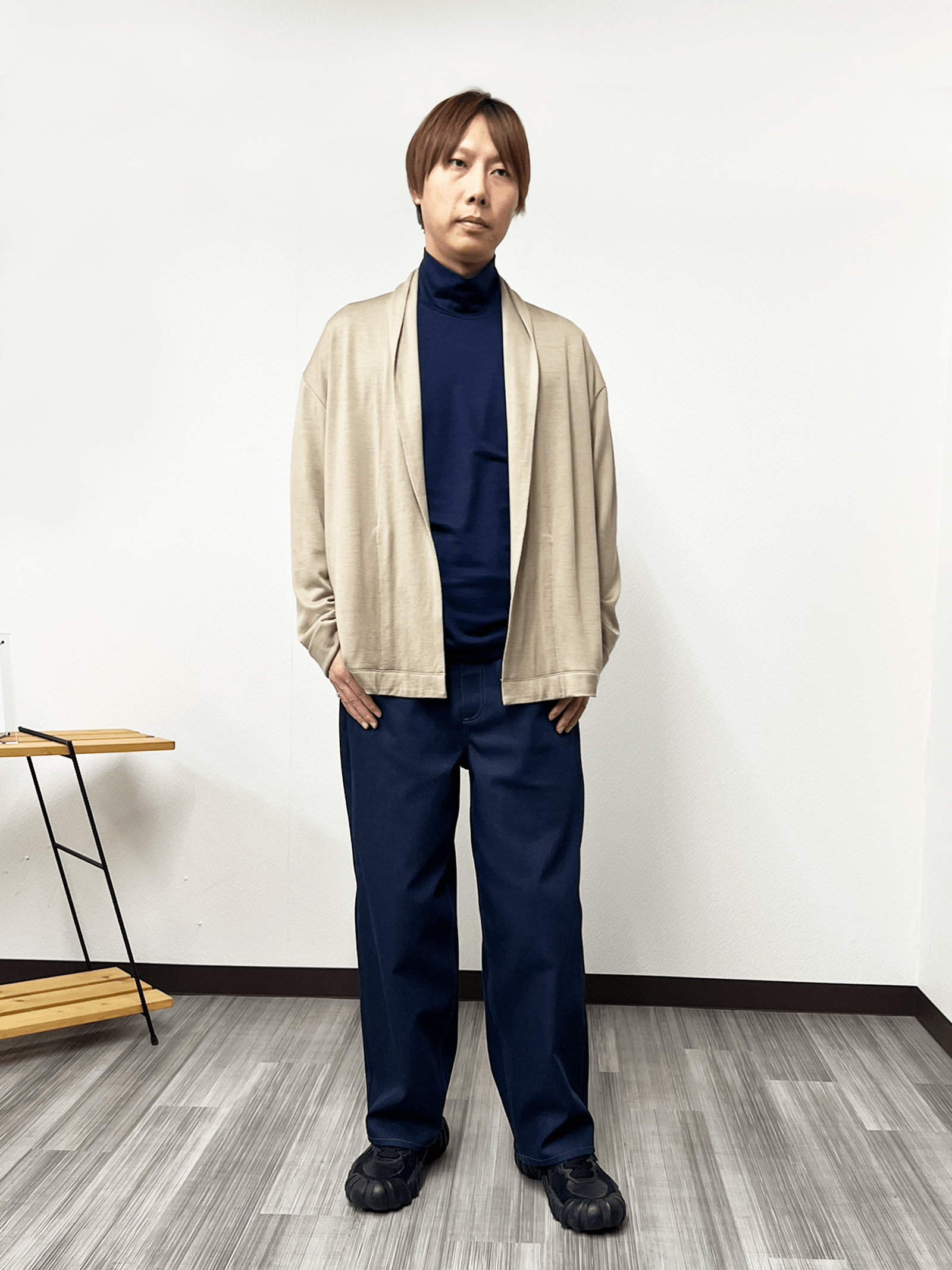 男女兼用＞メリノウールショールカラーボタンレスカーディガン