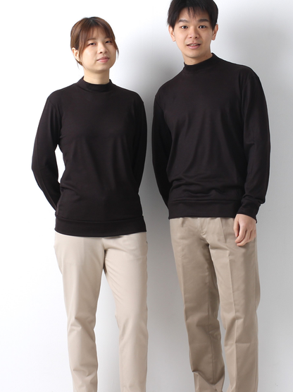 <男女兼用>メリノウールモックネック長袖Tシャツ