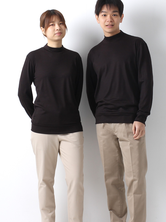<男女兼用>メリノウールモックネック長袖Tシャツ