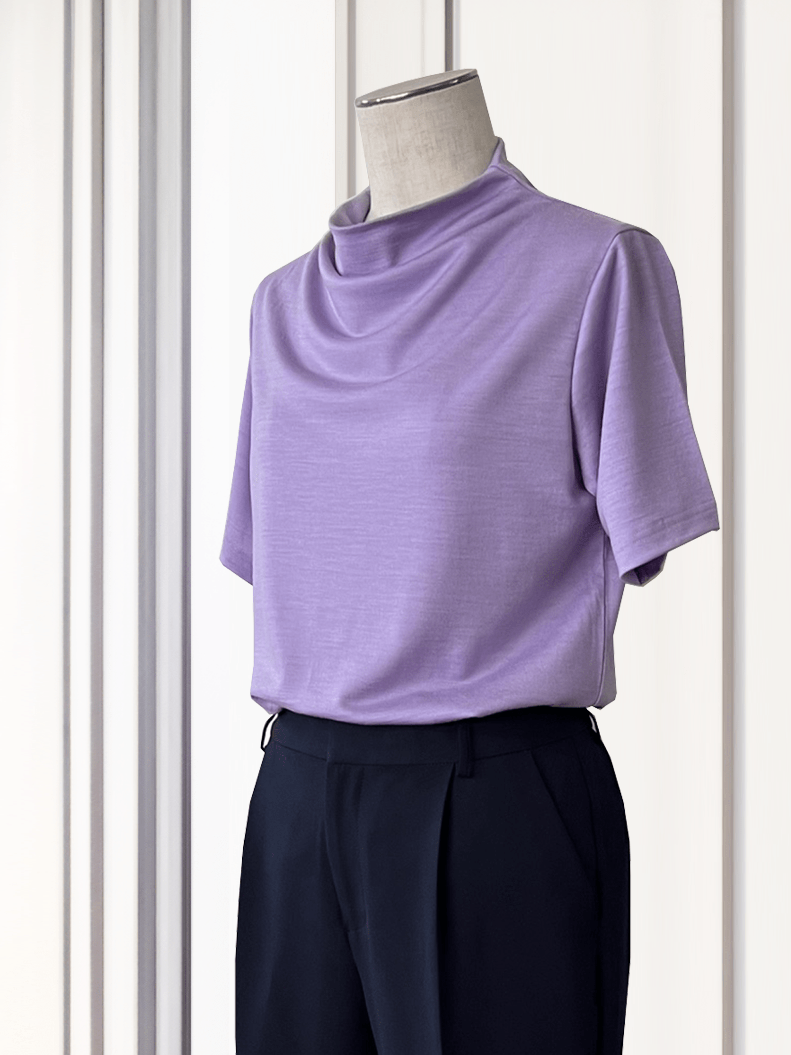 メリノウールボトルネックカットソー | (850ラベンダー) - C - one ONLINE STORE