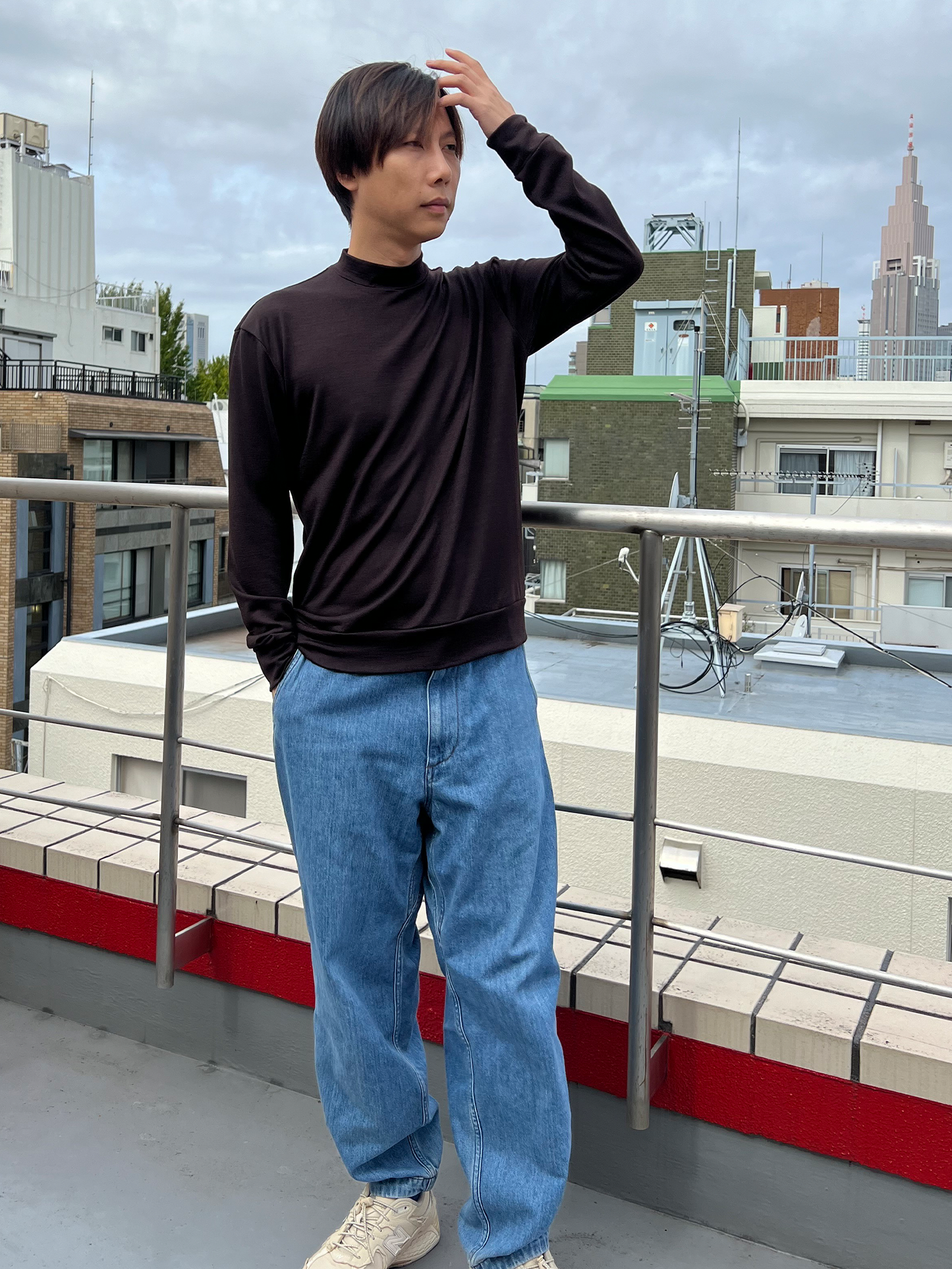 <男女兼用>メリノウールモックネック長袖Tシャツ
