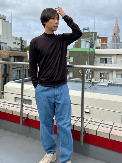 <男女兼用>メリノウールモックネック長袖Tシャツ