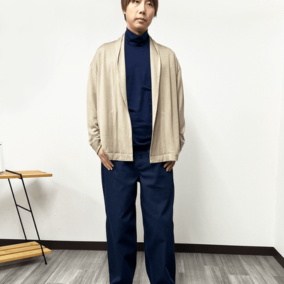 ＜男女兼用＞メリノウールショールカラーボタンレスカーディガン